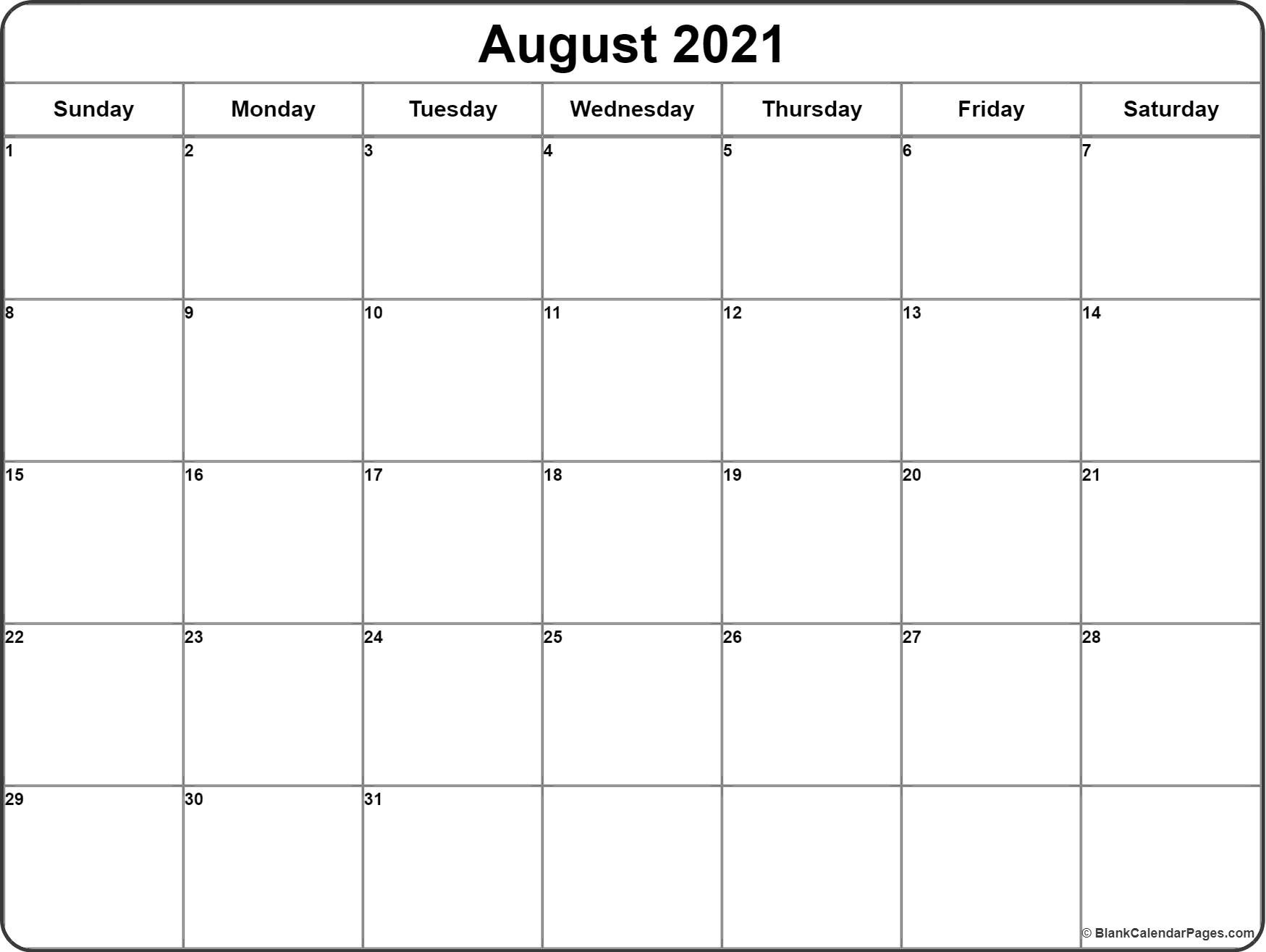 August 2021 calendar