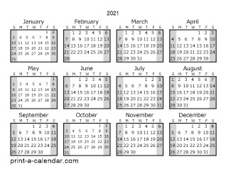 Calendar Year 2021 Printable Free Download 2021 Printable Calendars