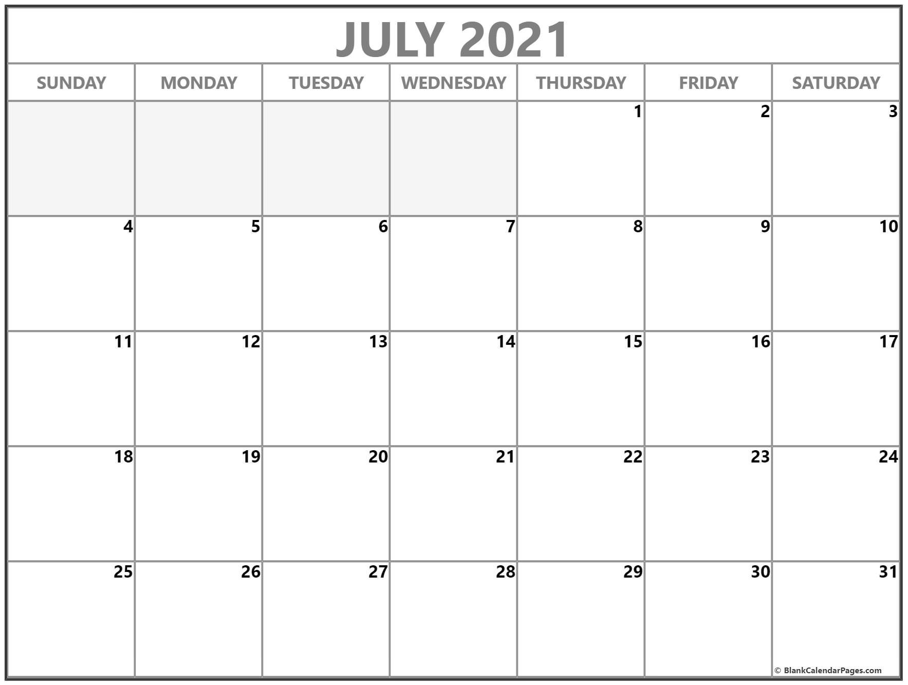 July 2021 calendar