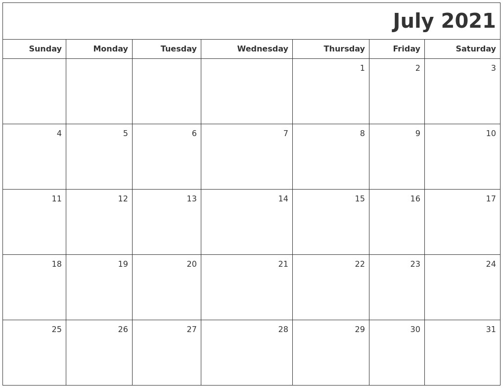 july 2021 printable blank calendar