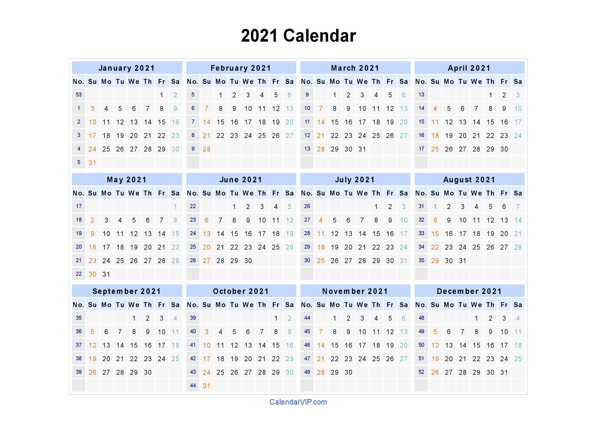 2021 calendar