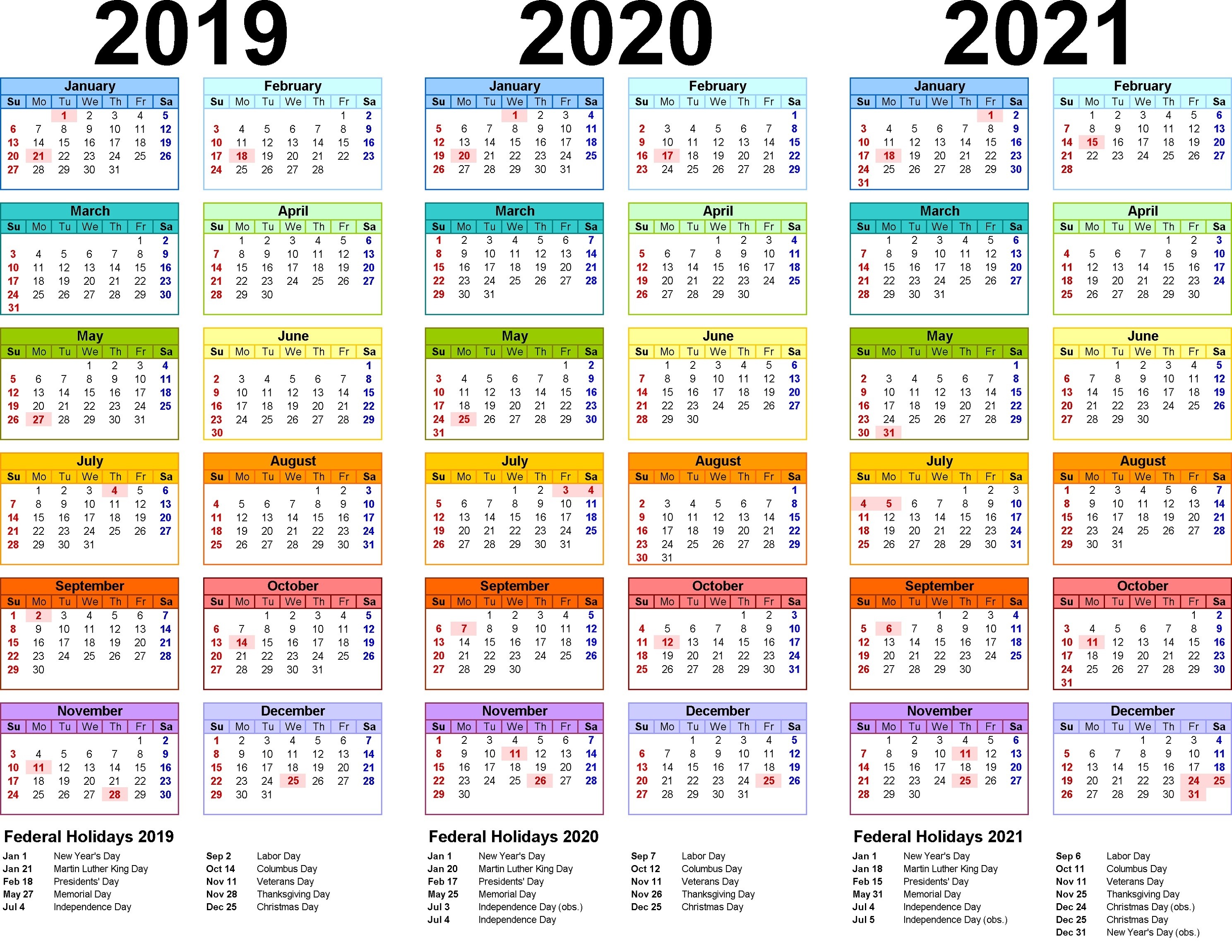 3 year calendar printable 2019 2020 2021 for all ages for desk