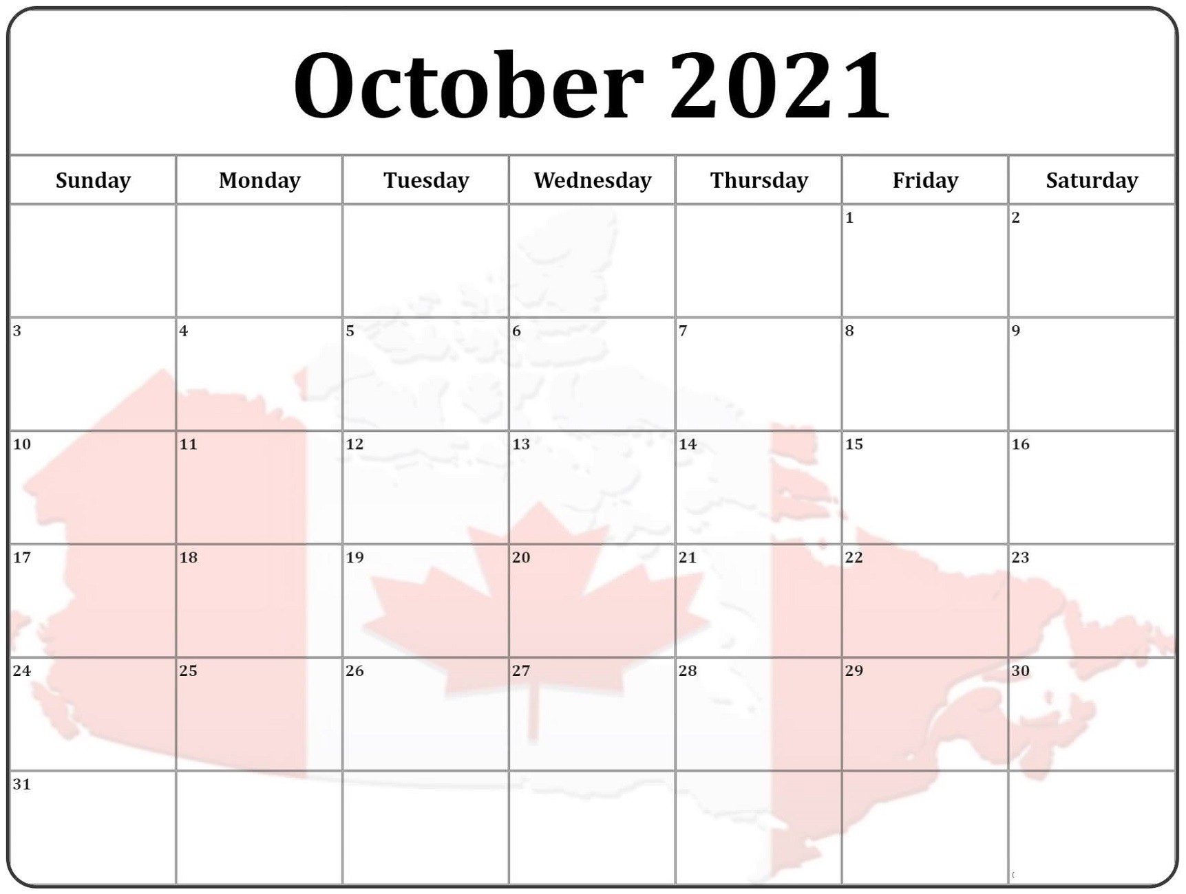 printable calendar 2021 canada full