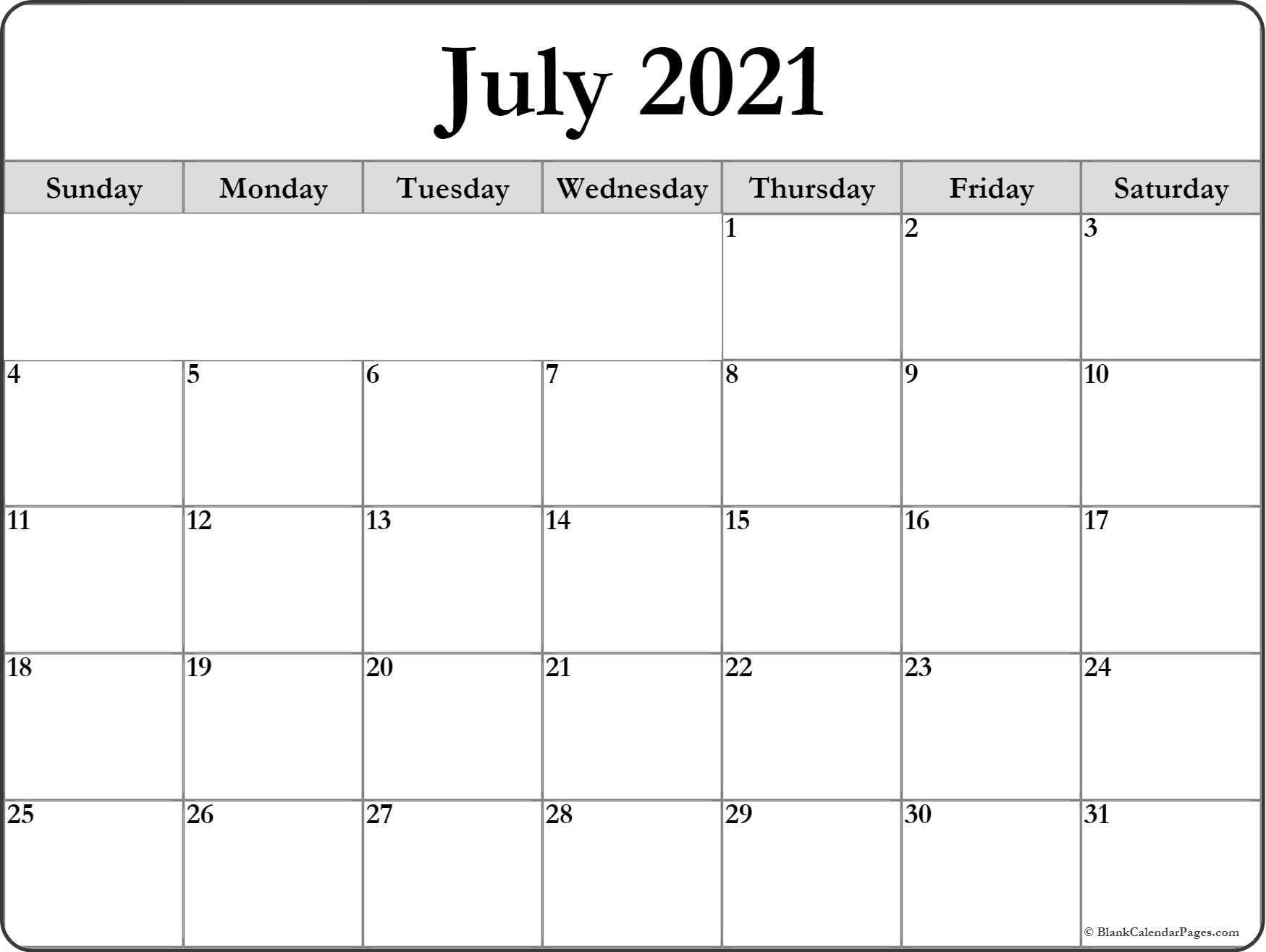 July 2021 calendar