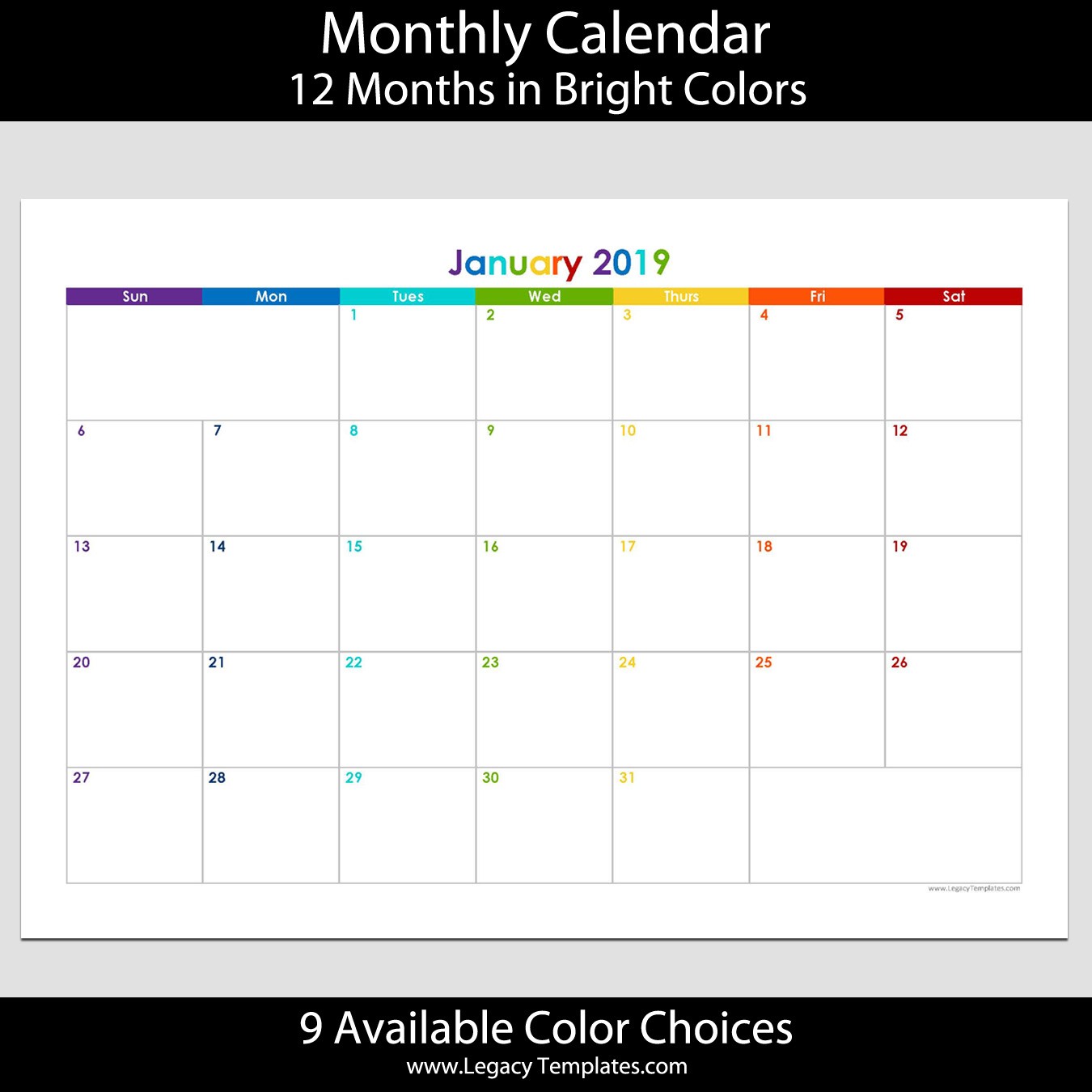 2019 12 month landscape calendar a4