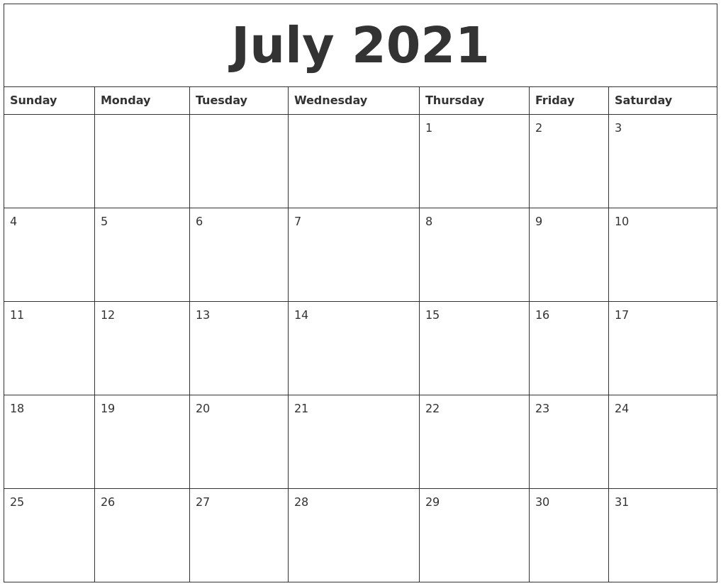 july 2021 calendar free printable