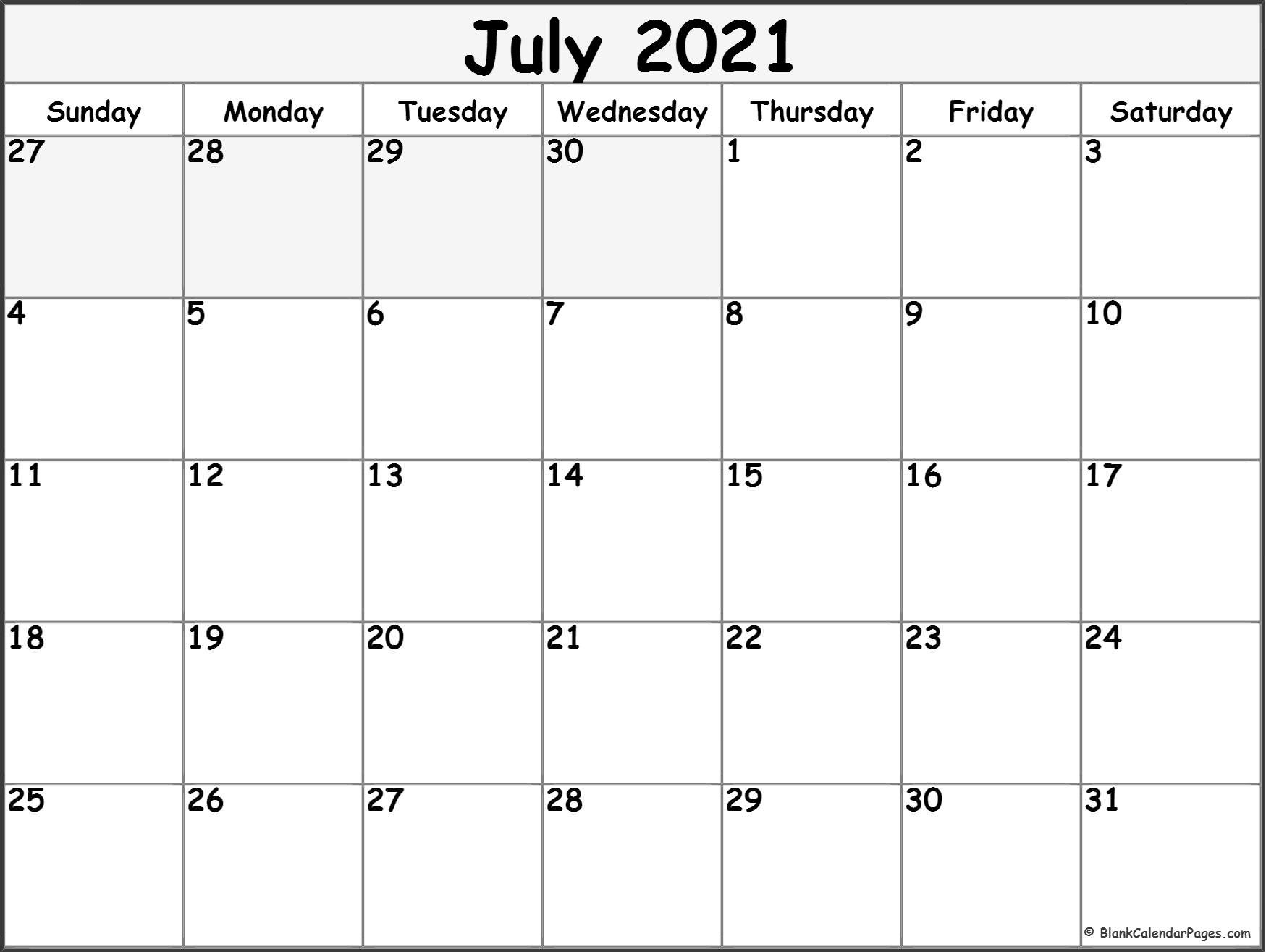 July 2021 calendar