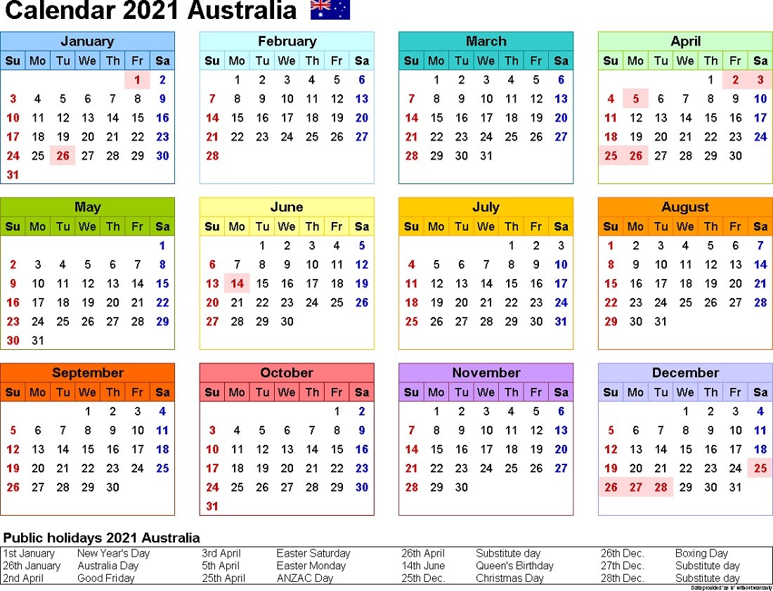 google calendar 2021 printable australia