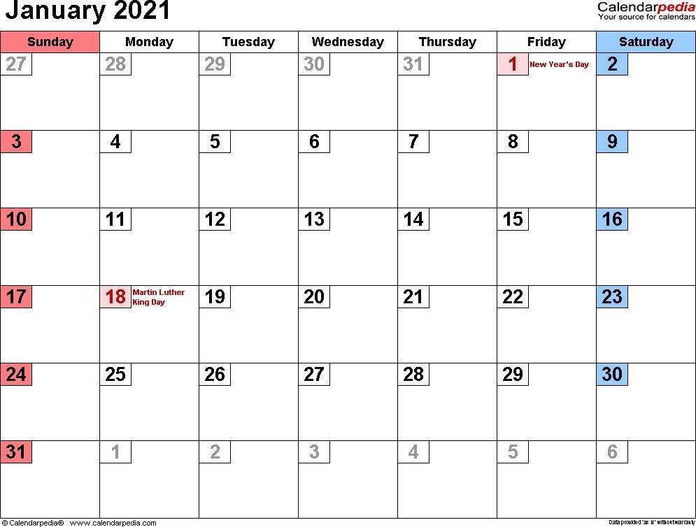 january 2021 calendar