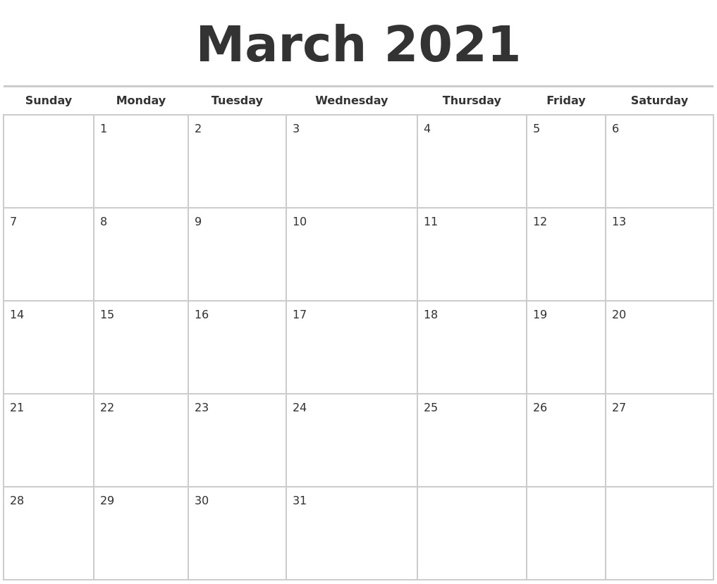 march 2021 calendars free