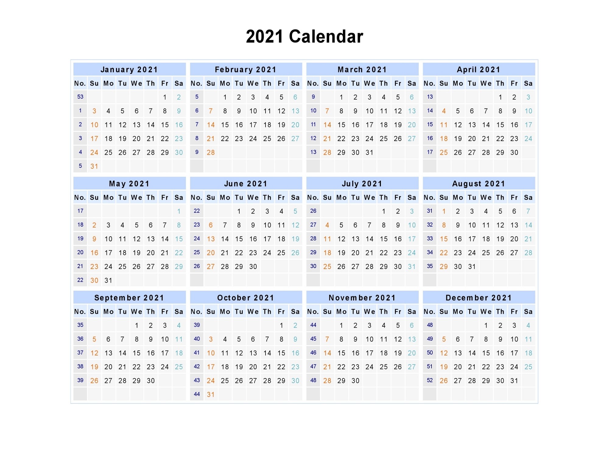 Printable Calendar 2021 Free for Scheduling the Work | Free Printable ...