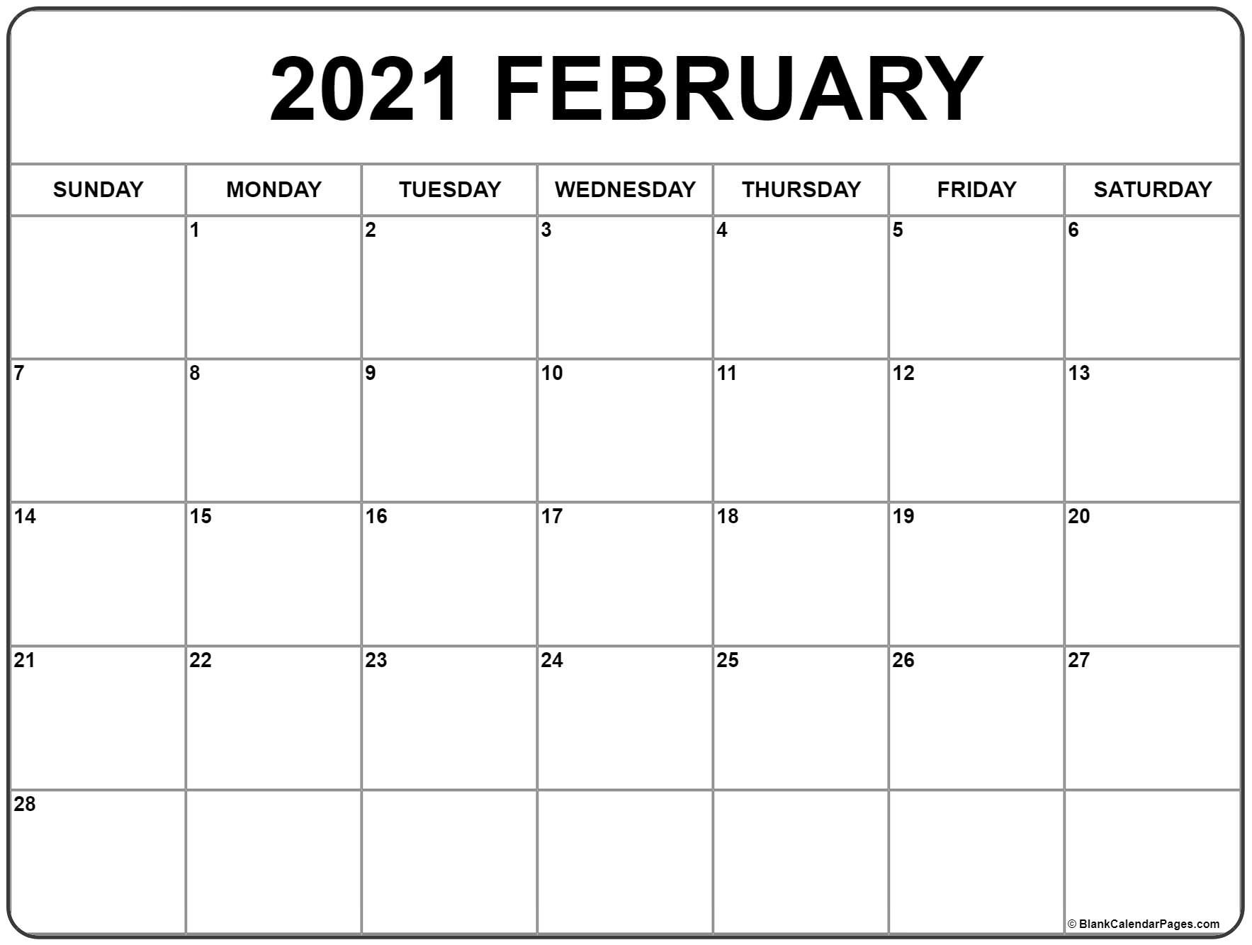 February 2021 calendar