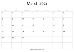 march 2021 calendar templates