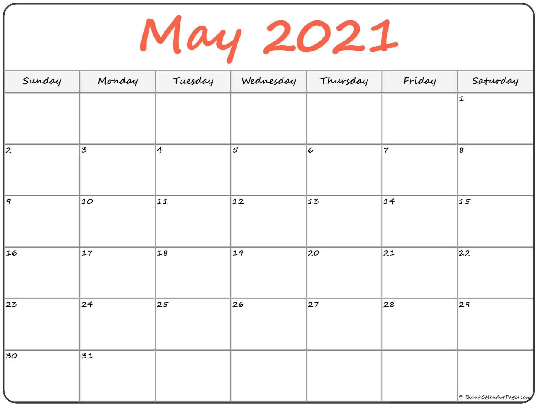 May 2021 calendar