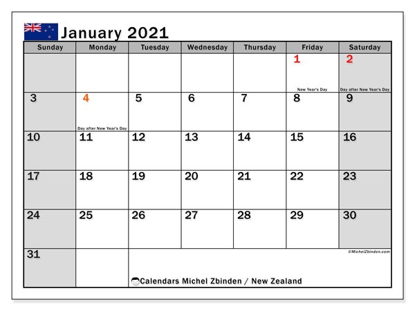 2021 February New Zealand Calendar January 2021 Calendar New Zealand Michel Zbinden En