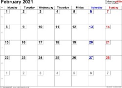 calendar february 2021