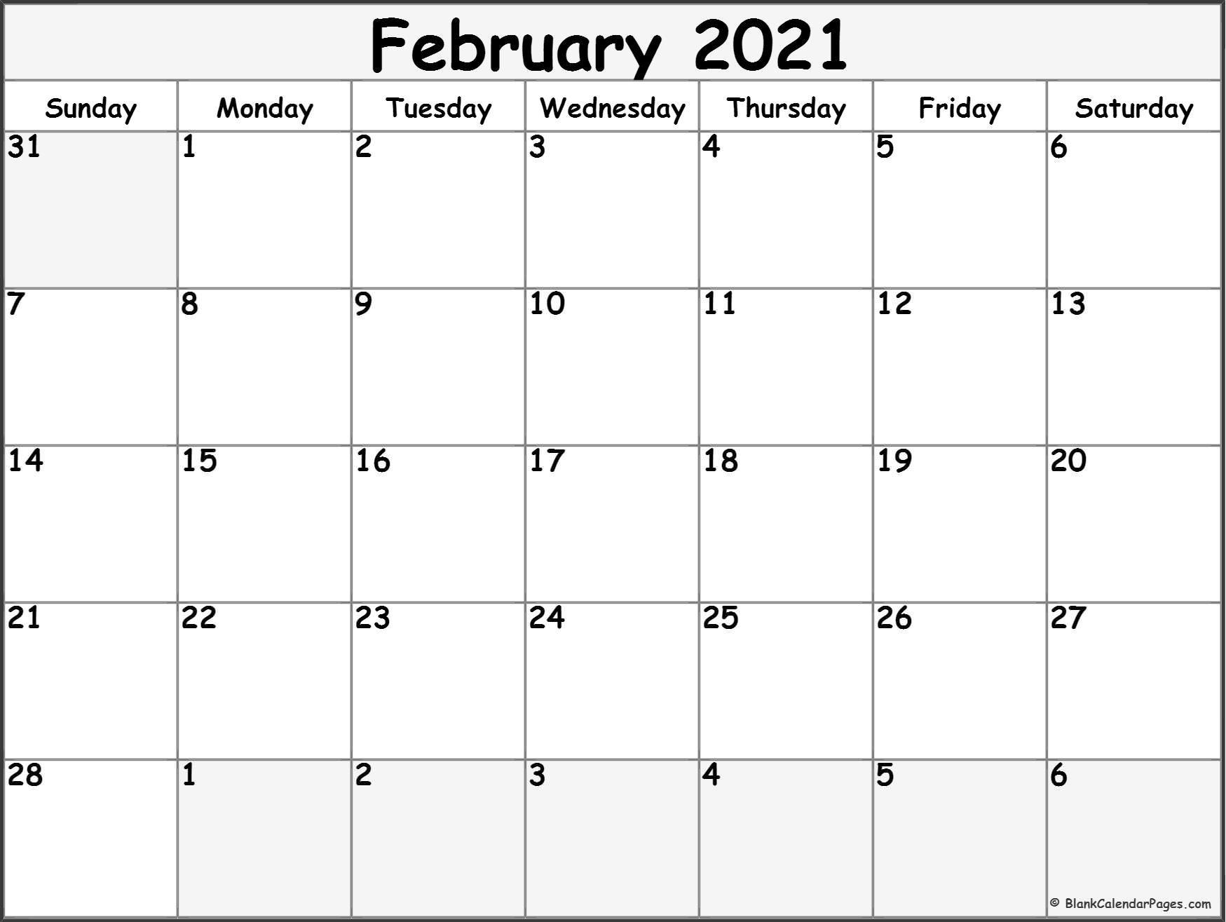 February 2021 calendar