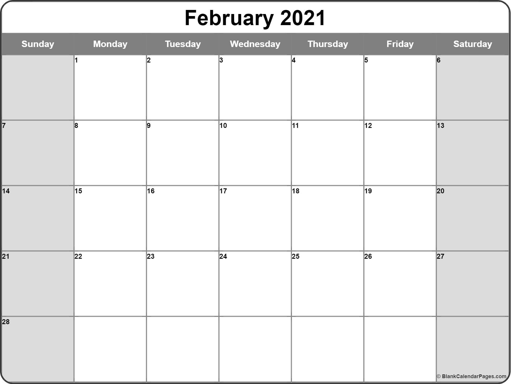 Blank February 2021 Calendar Page February 2021 Calendar