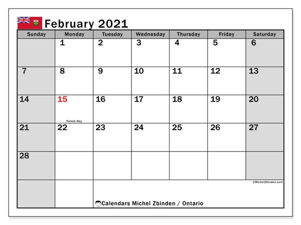 calendar february 2021 ontario