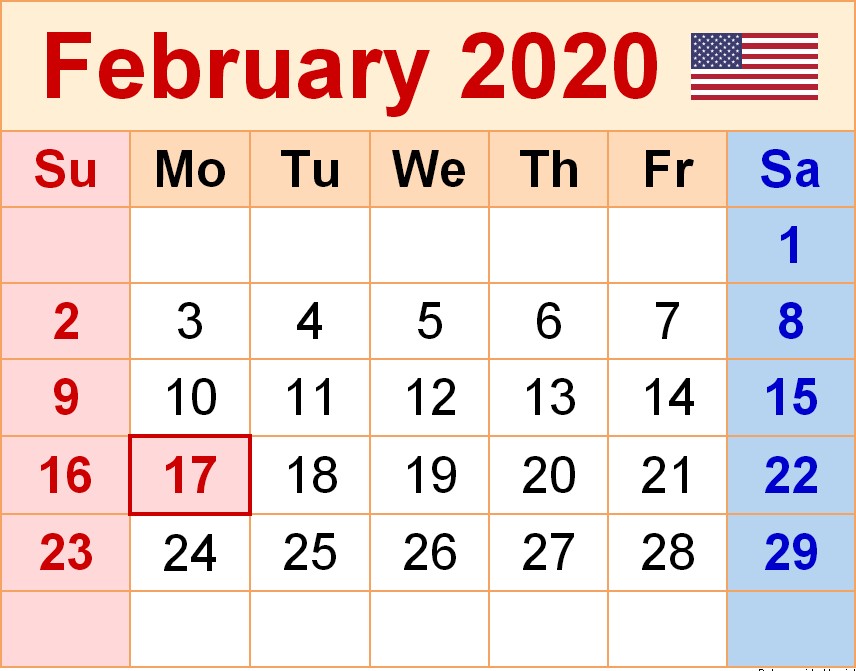 february 2020 calendar usa