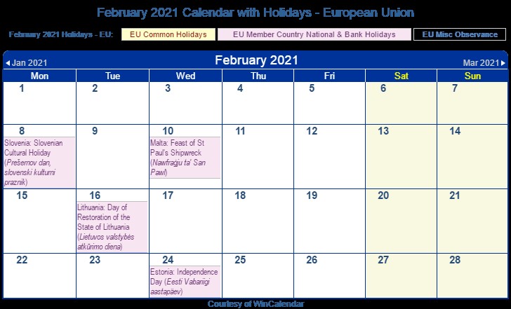 Printable Calendar February 2021