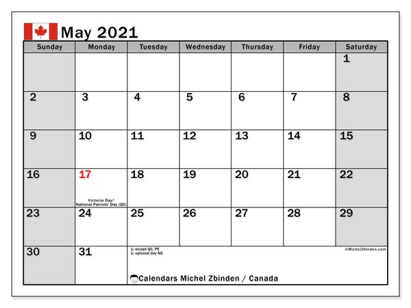 calendar may 2021 canada