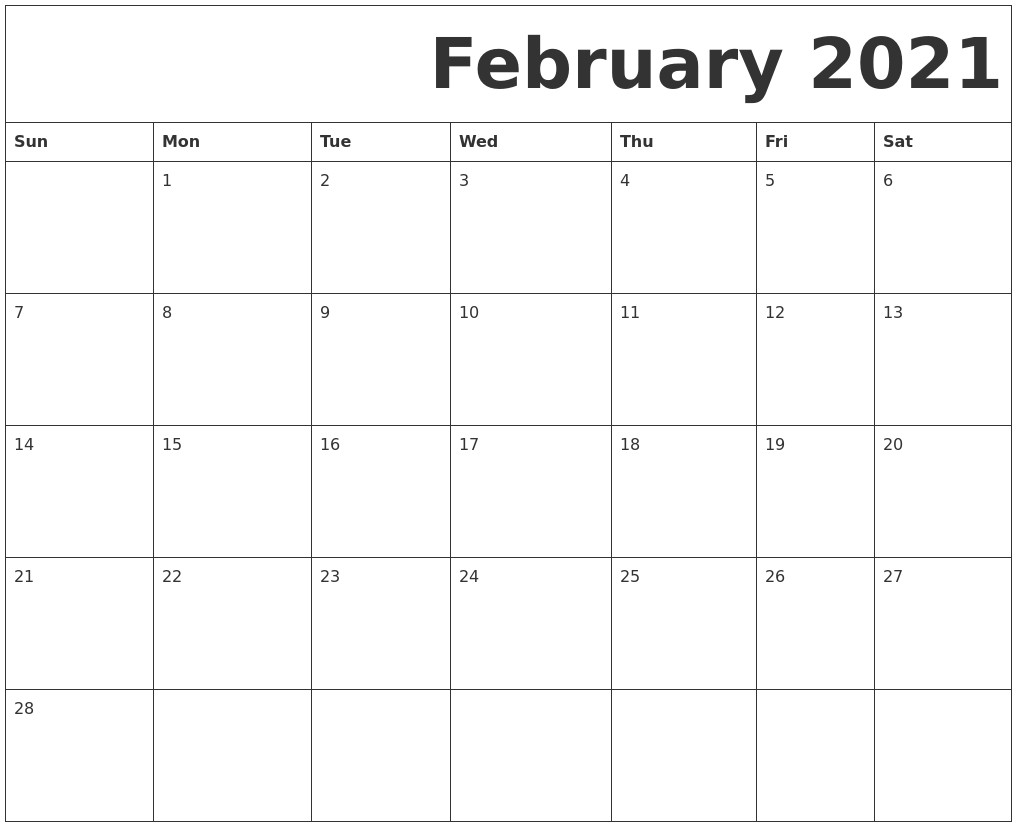 february 2021 free printable calendar