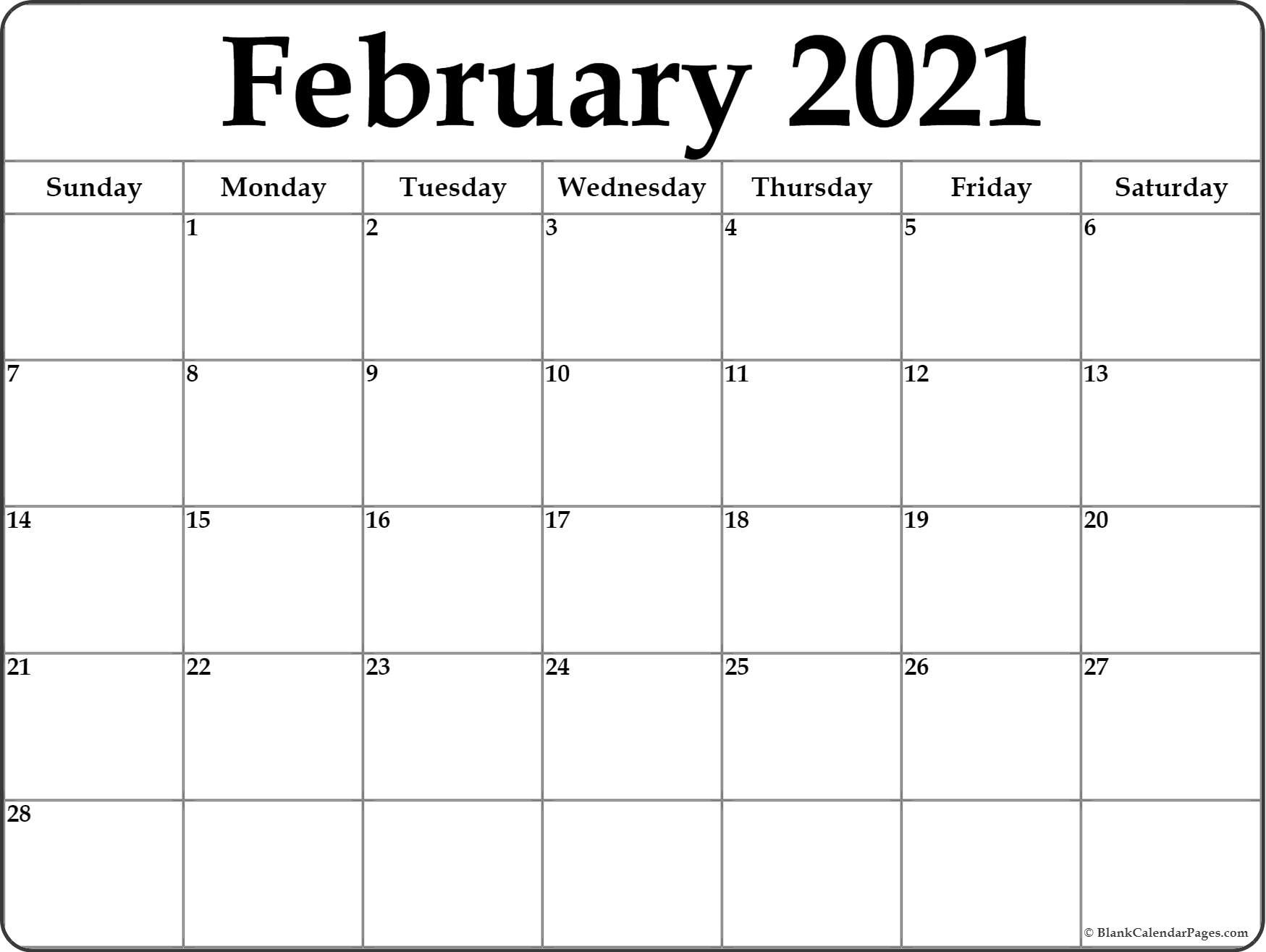 February 2021 calendar