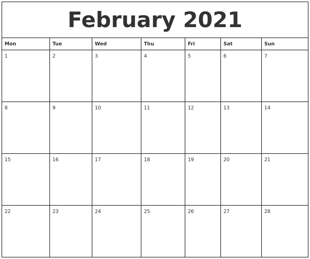 february 2021 printable monthly calendar