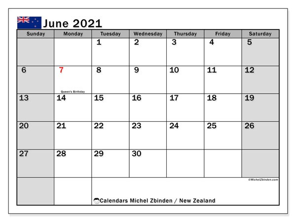 calendar june 2021 new zealand