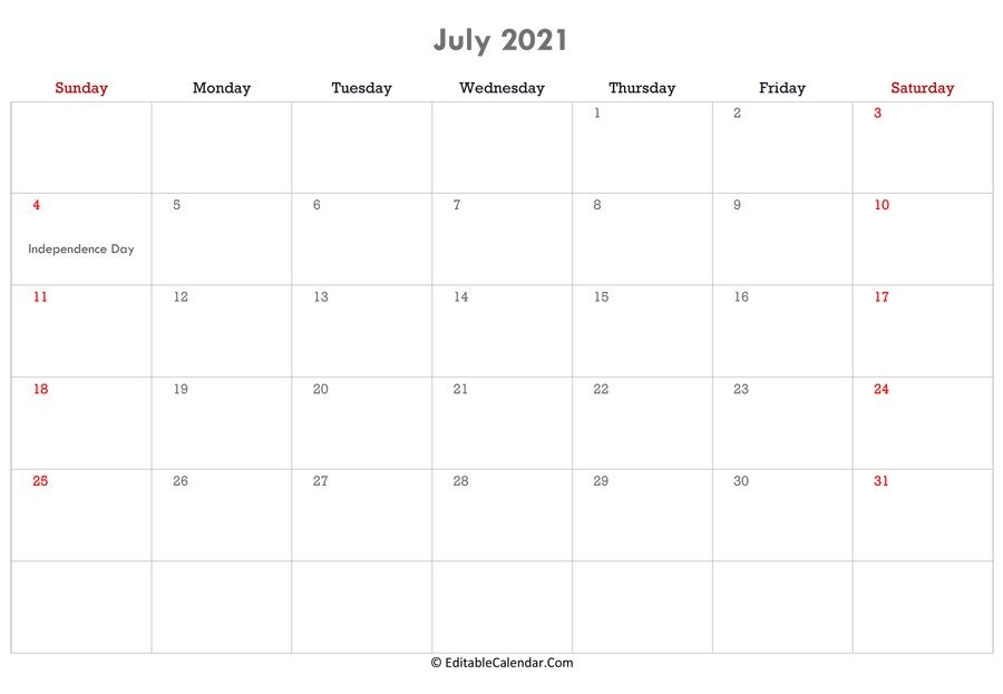 july calendar templates