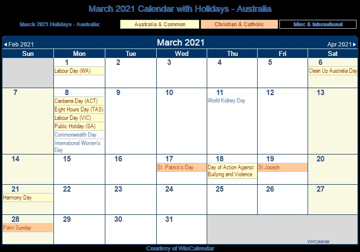 Printable Calendar March 2021