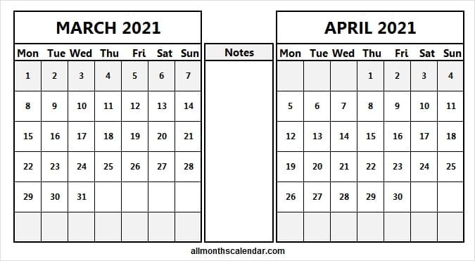 march april 2021 calendar excel