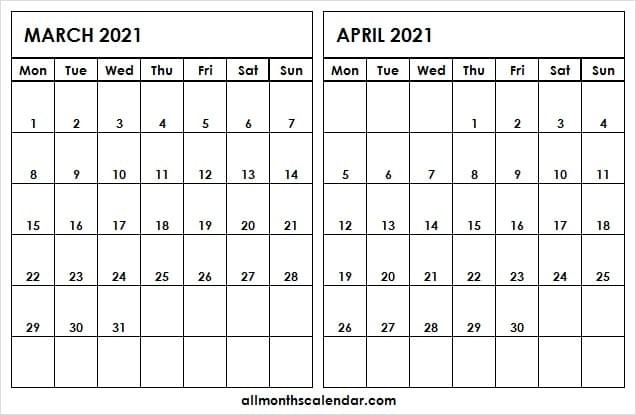 march april 2021 calendar free