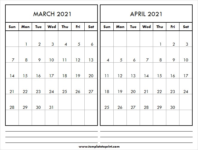 march april 2021 calendar word