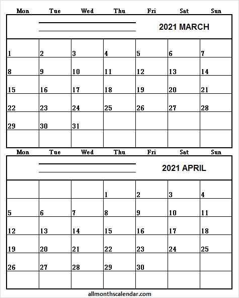 printable march april 2021 calendar