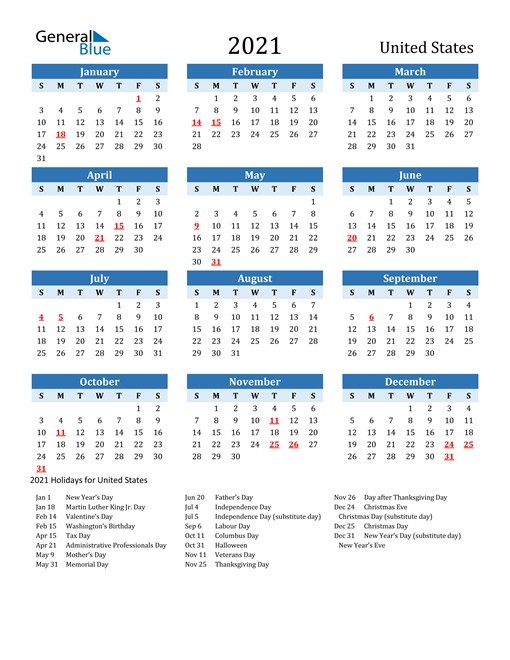 calendar 2021 march united states