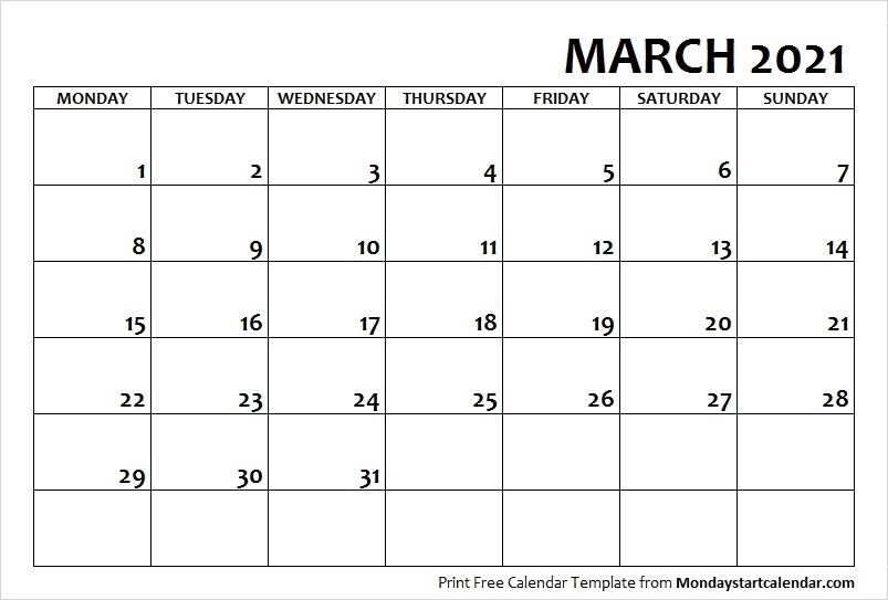 march 2021 printable calendar