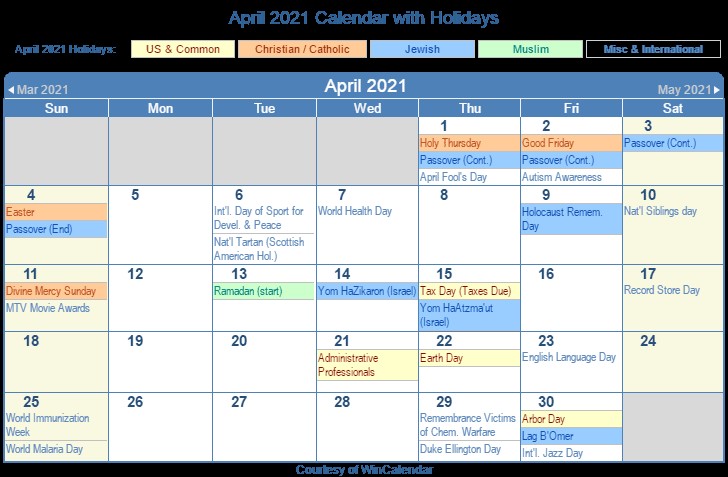 Calendar New Zealand 2021 March April Calendar for April 2021 with Holidays