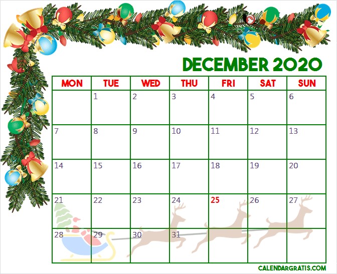 free printable december 2020 christmas calendar