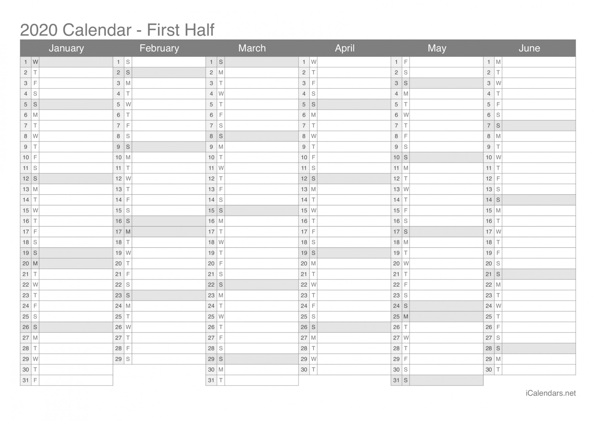 yearly calendar 2020 excel