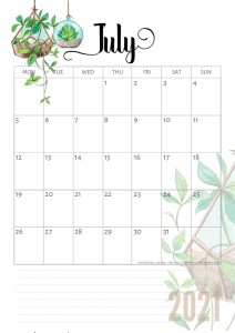 july 2021 calendar plants