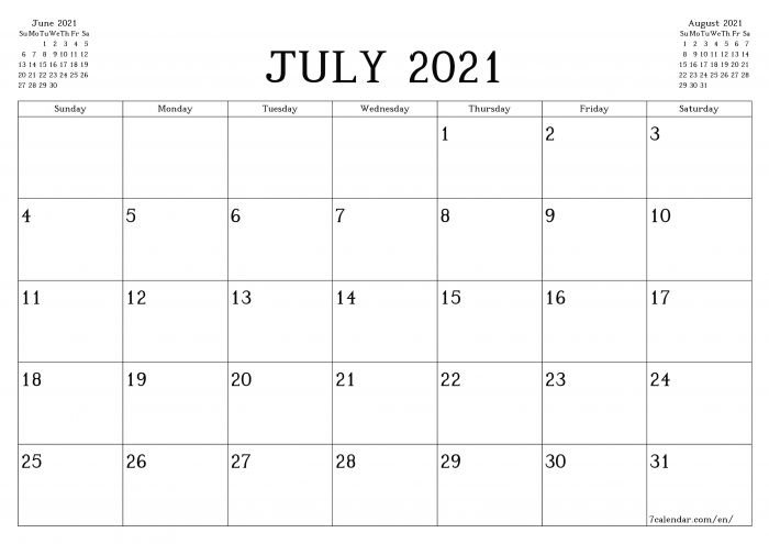 Free Blank July 2021 Calendar | Free Printable Calendar Monthly