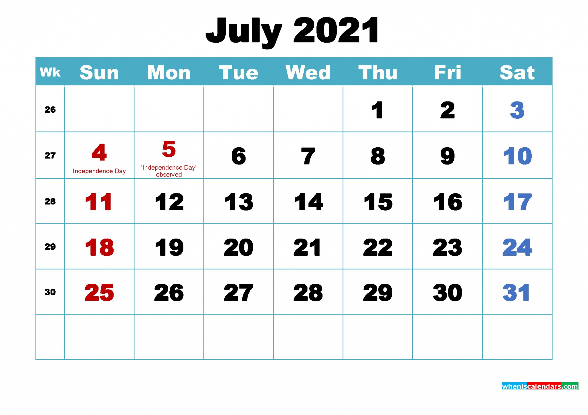 free july 2021 monthly calendar printable holidays arialblk 6 m21h67