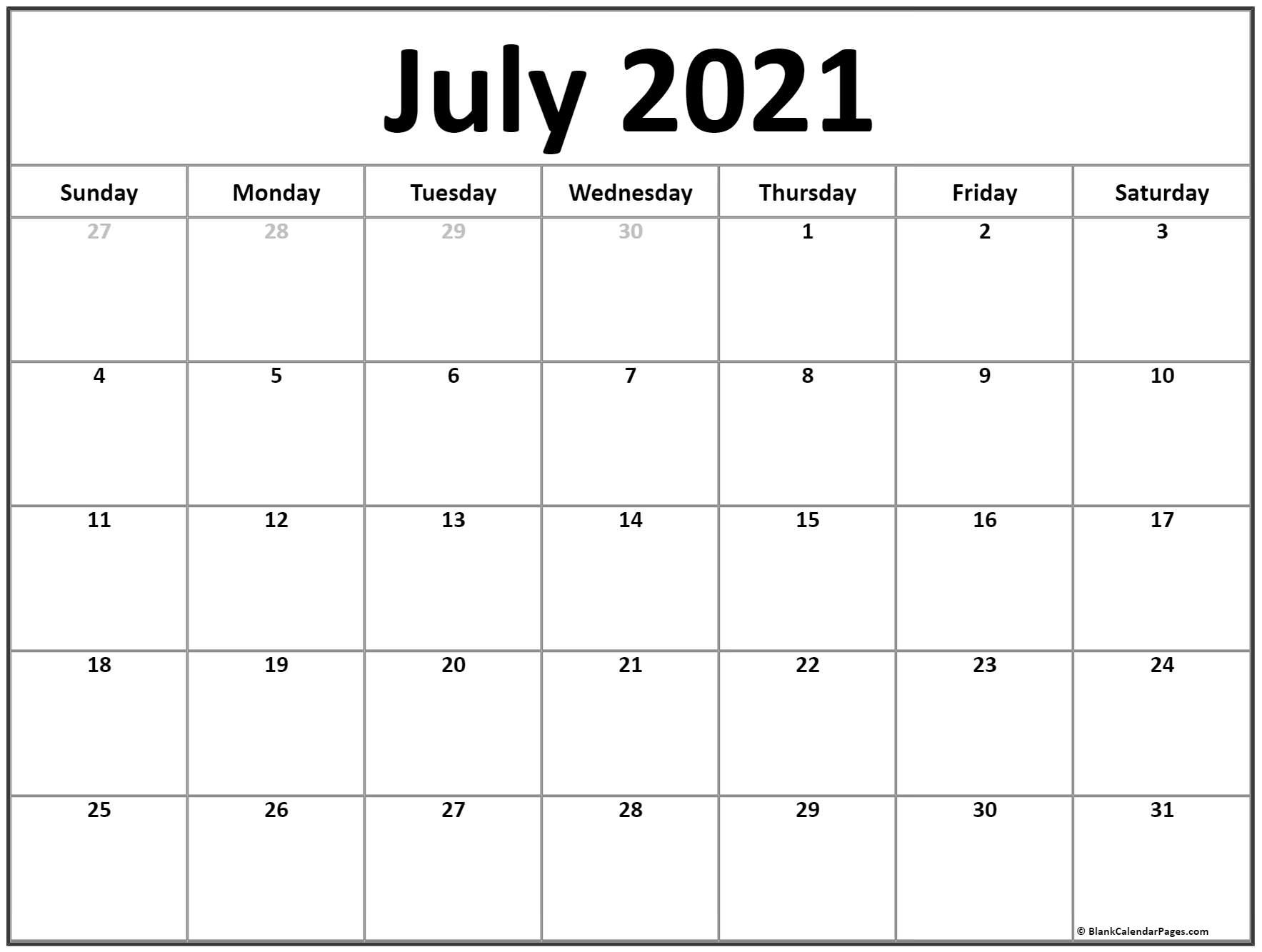 July 2021 calendar