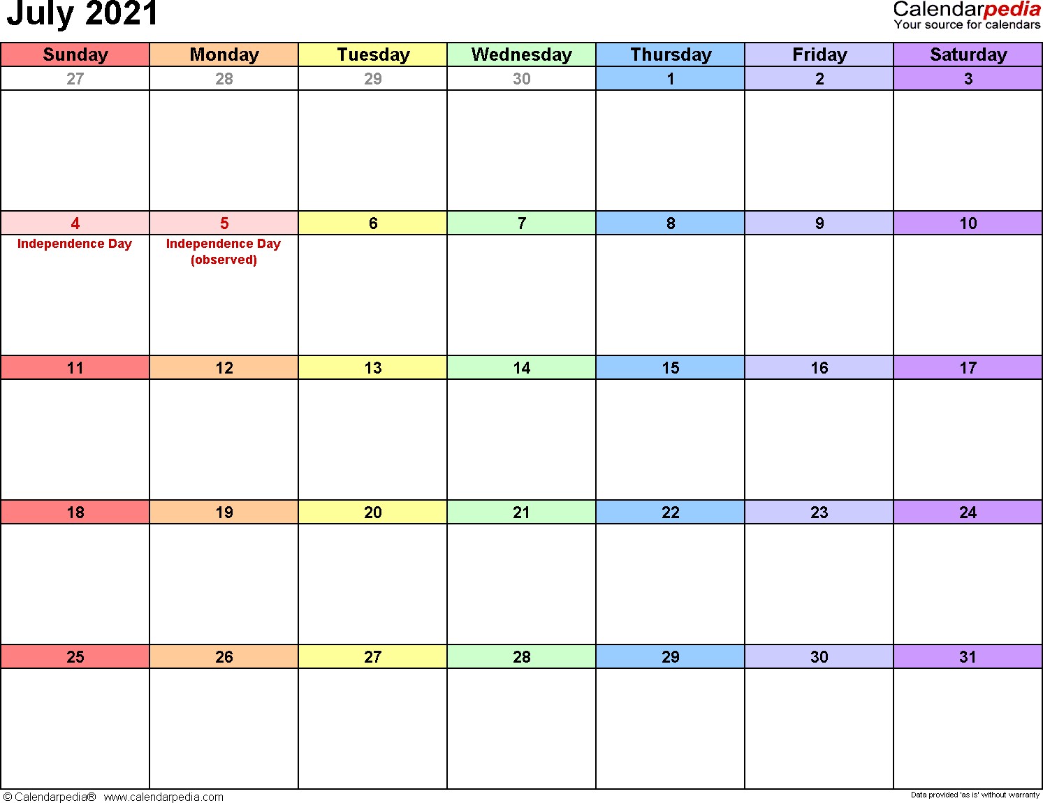 july 2021 calendar