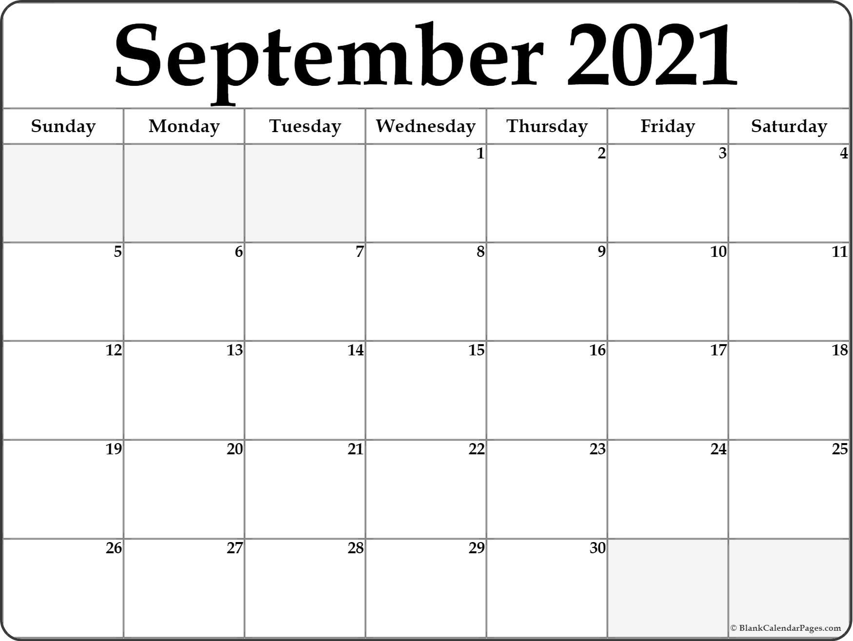 September 2021 calendar