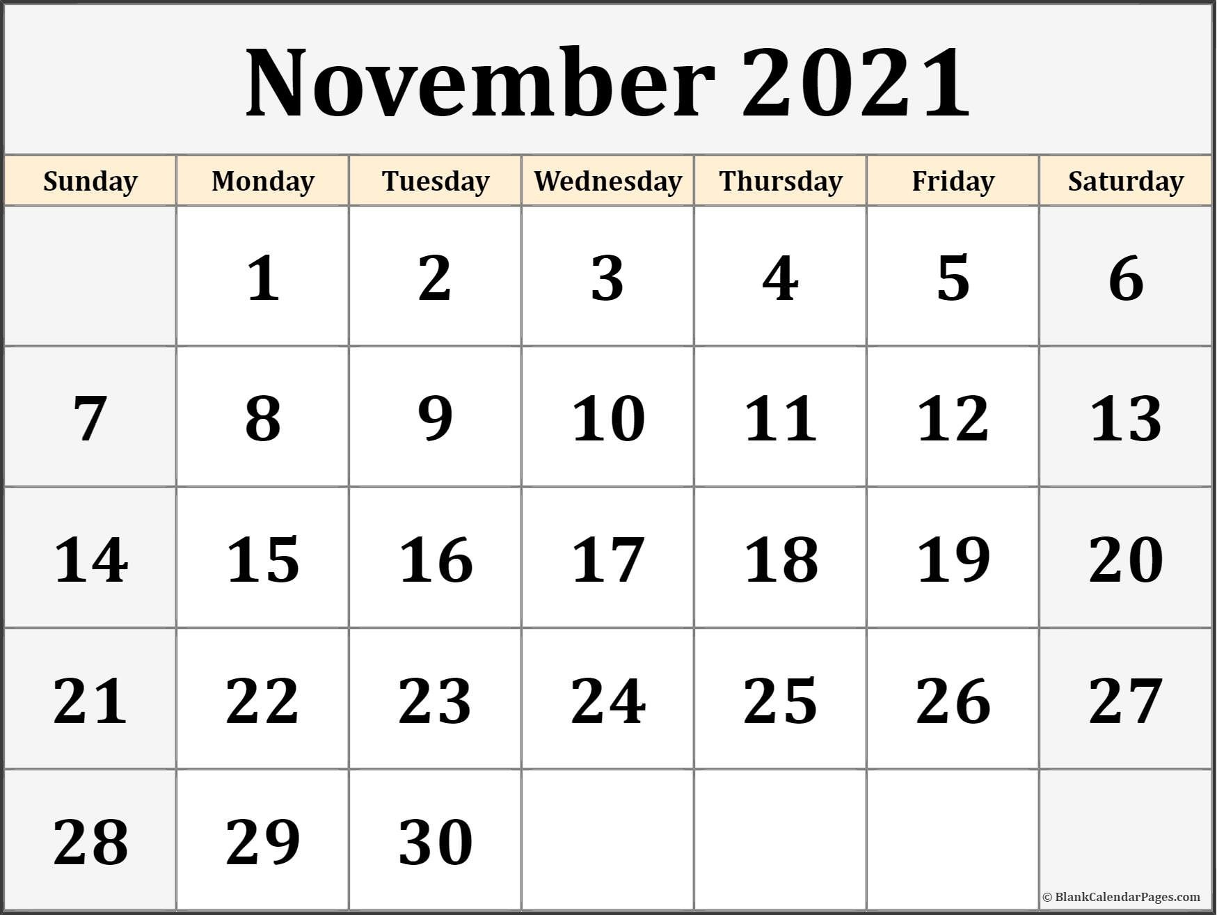 November 2021 calendar