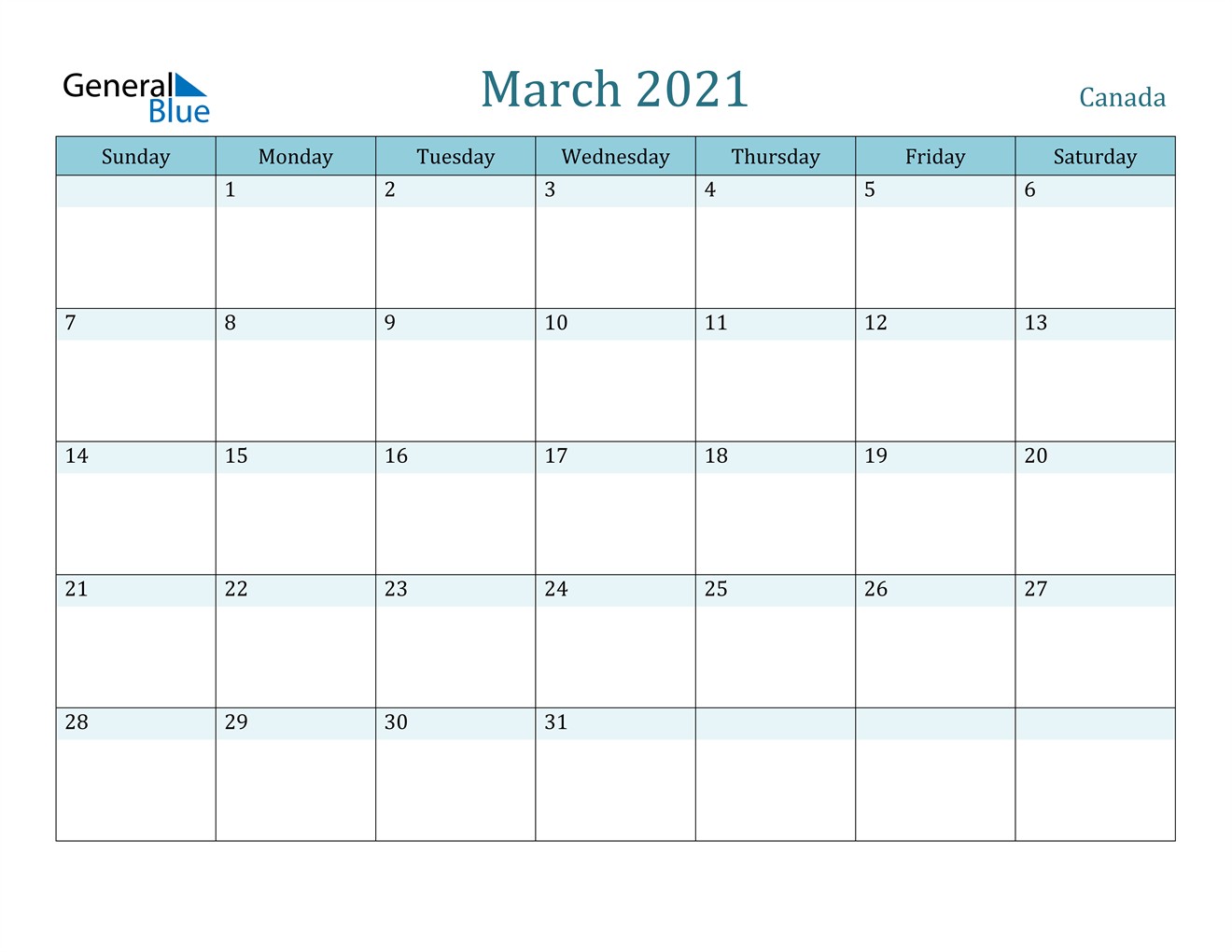 March 2021 Calendar Canada March 2021 Calendar Canada