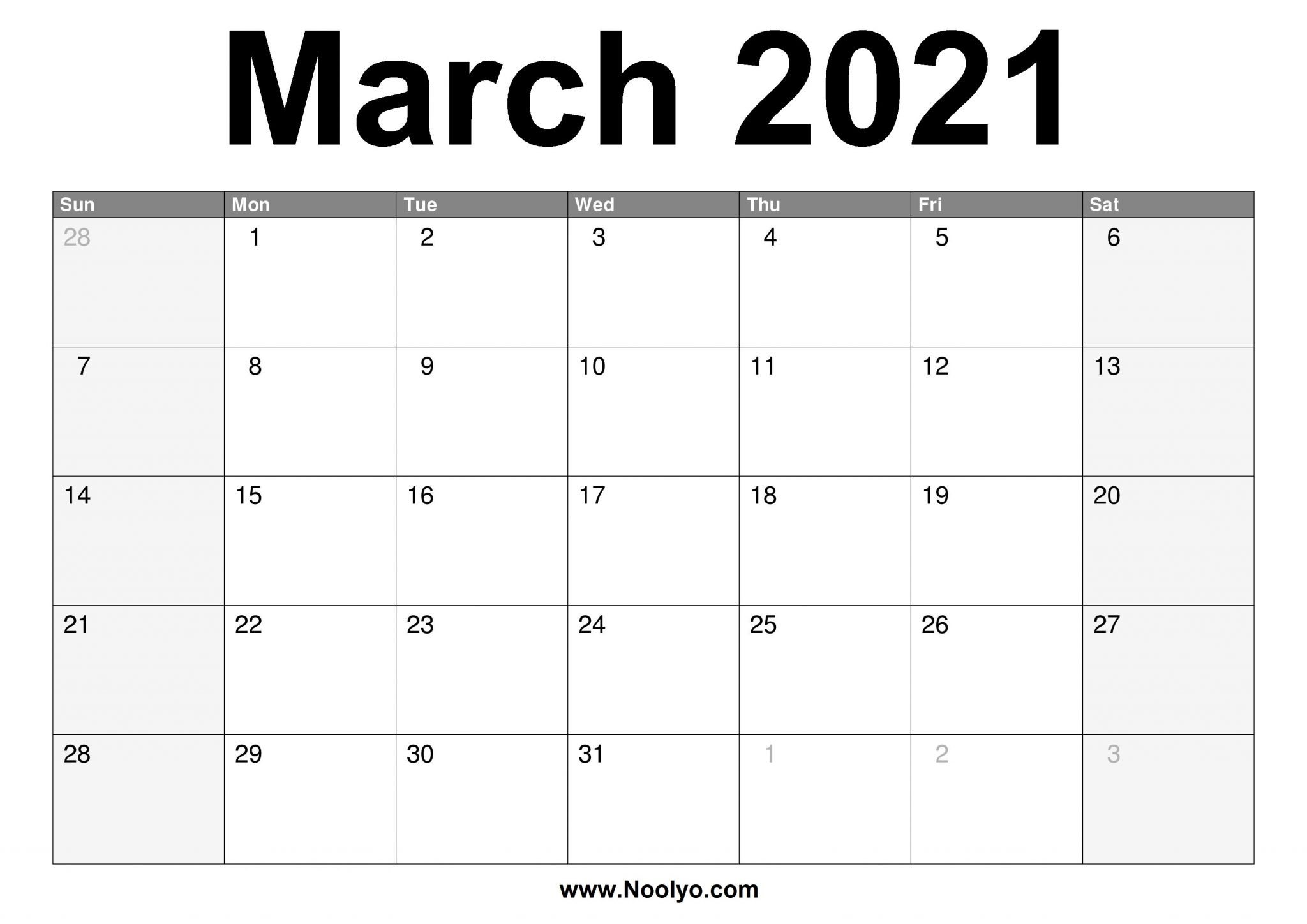 march 2021 calendar printable free